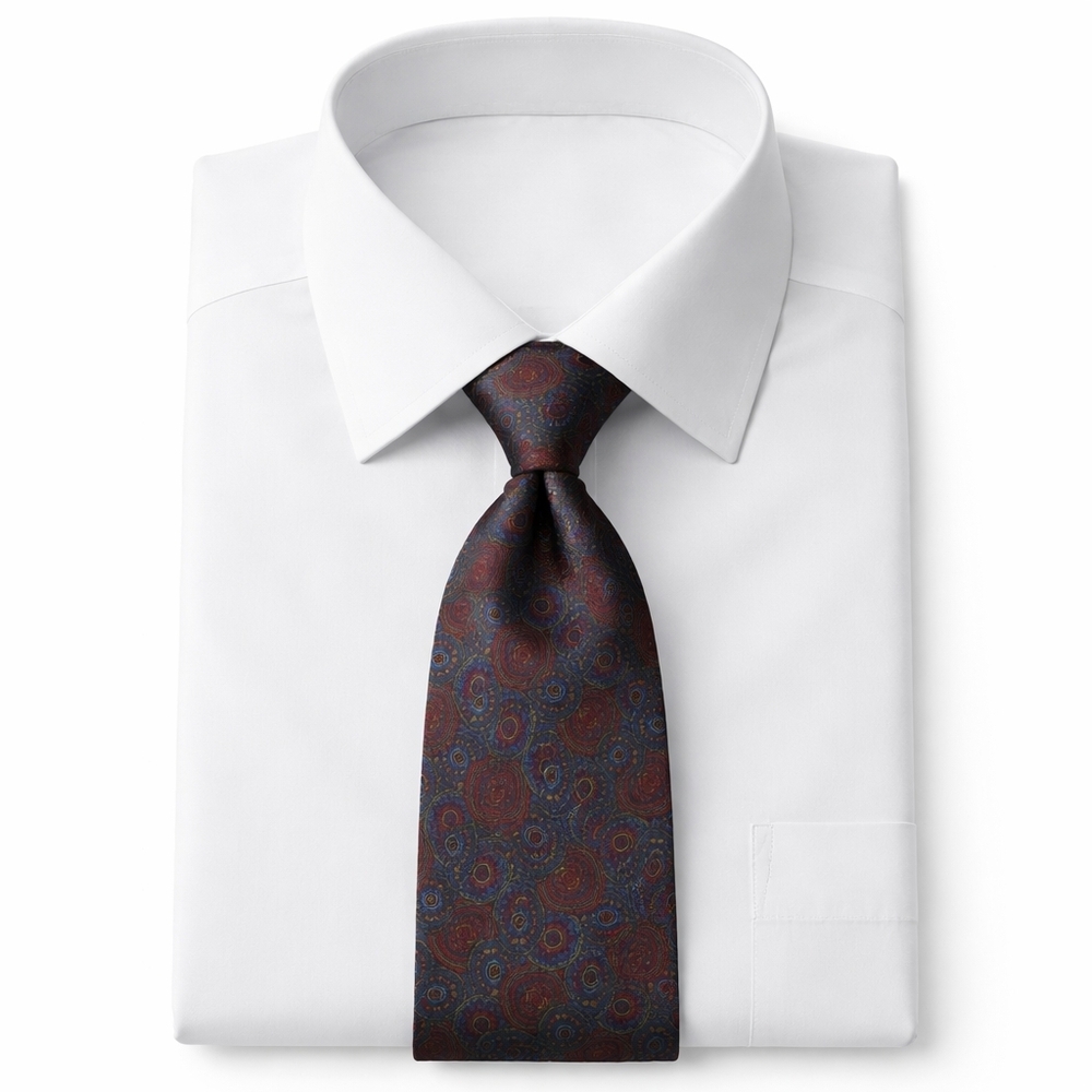 Pierre Balmain Silk Tie Navy Burgundy Medallion